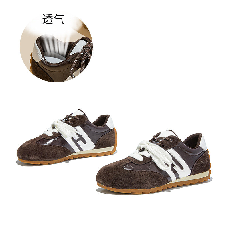 Leather retro German training shoes women's autumn new lightweight casual versatile racing flat sports sneakers