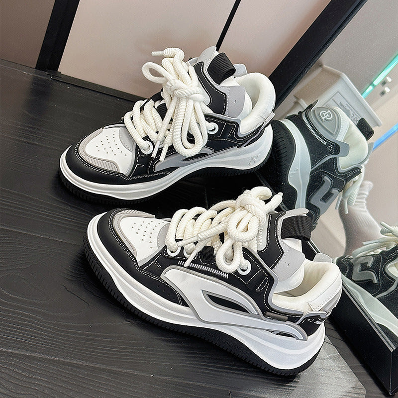 Rocket Little White Shoes Women's New Niche Couple Sports and Leisure Bread Sneakers Lace-up Fashion