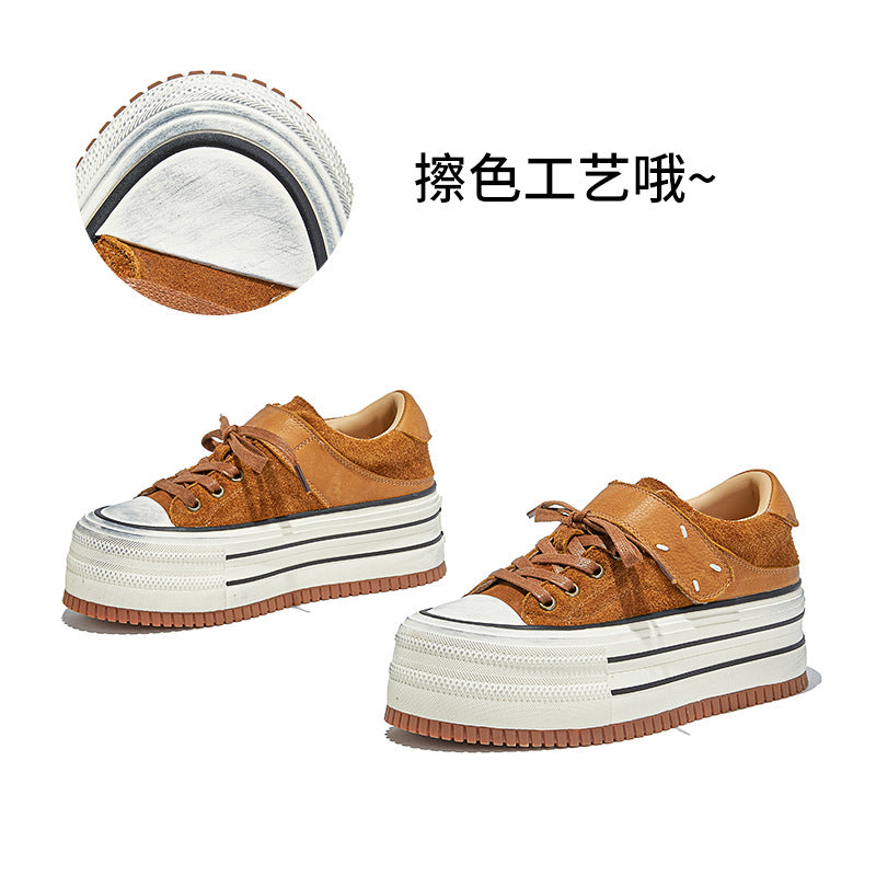 The First Layer of Cowhide Little White Shoes Women's Autumn New Thick-soled Heightening Muffin Casual Versatile Polished Sneakers