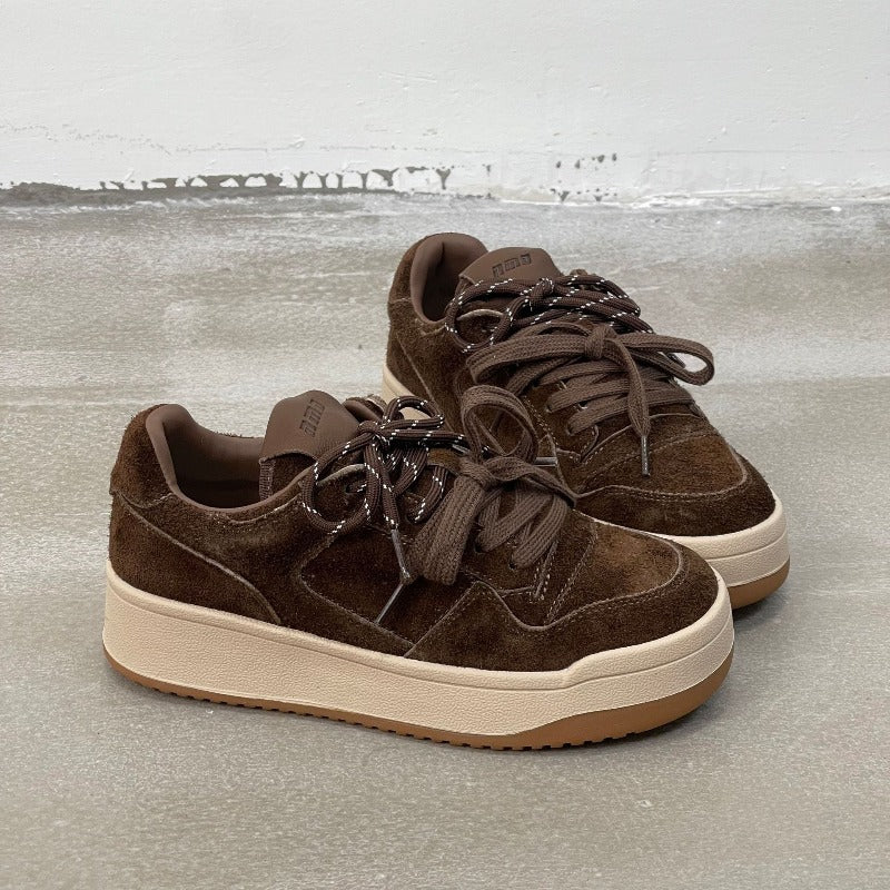 Leather casual shoes women's autumn new lace-up round head platform comfortable versatile fashion sports sneakers lace-up