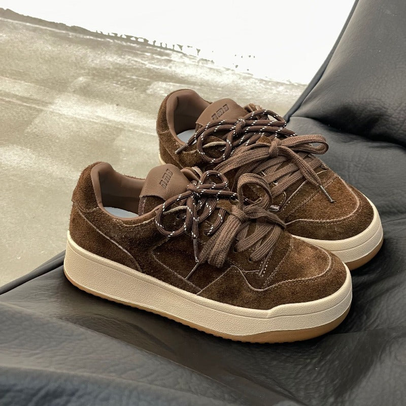 Leather casual shoes women's autumn new lace-up round head platform comfortable versatile fashion sports sneakers lace-up