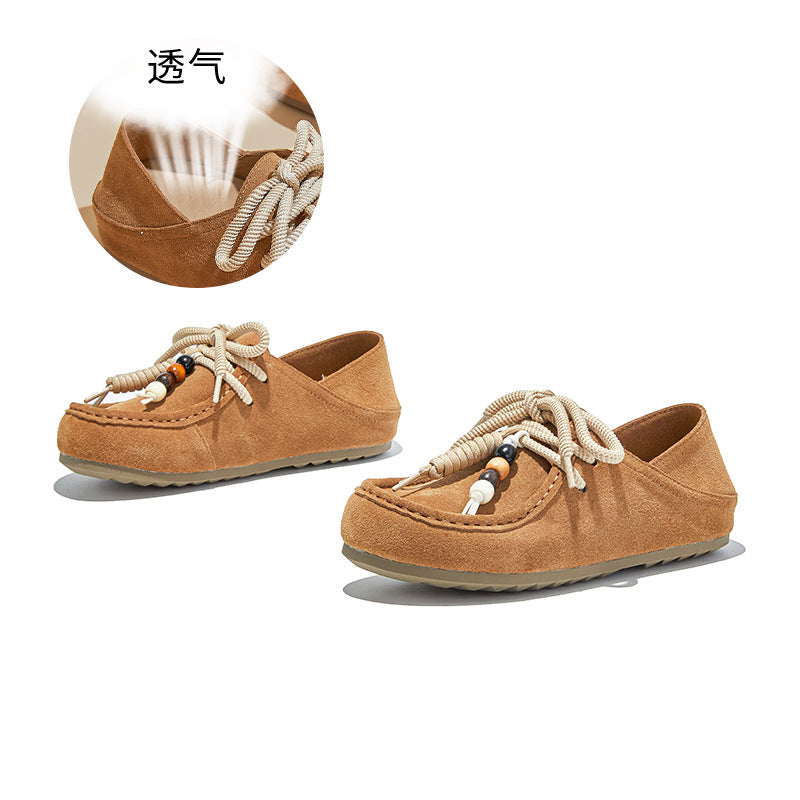 Two Wear Leather Kangaroo Shoes Autumn New Flat Bottom German Training Women's Casual Single Versatile Small Leather Sneakers