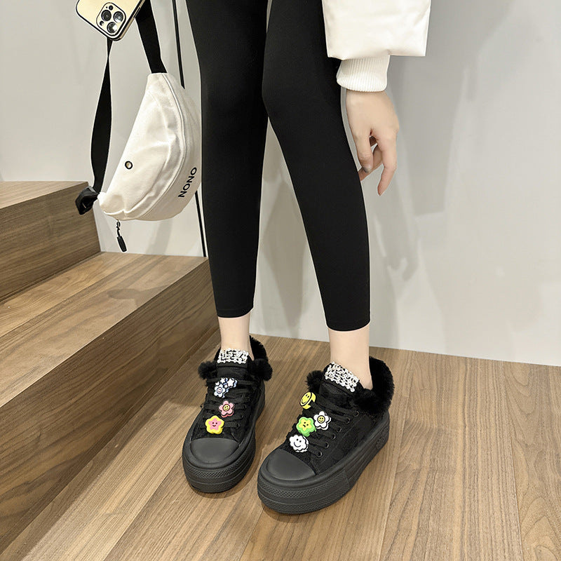 Platform Muffin White Velvet Shoes Women's Spring New Little White Fashion Casual Board Versatile Student Sneakers