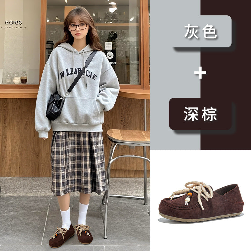 Two Wear Leather Kangaroo Shoes Autumn New Flat Bottom German Training Women's Casual Single Versatile Small Leather Sneakers