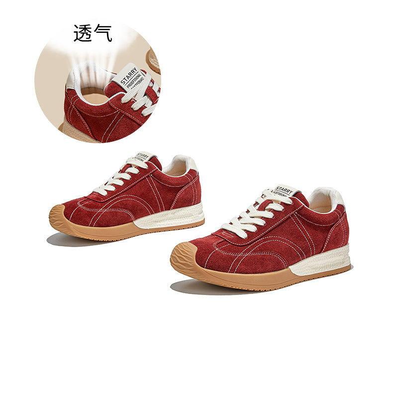 Leather German Training Shoes Women's Autumn New Commuting Versatile Flat-bottomed Sports Forrest Gump Light Sneakers Lace-up