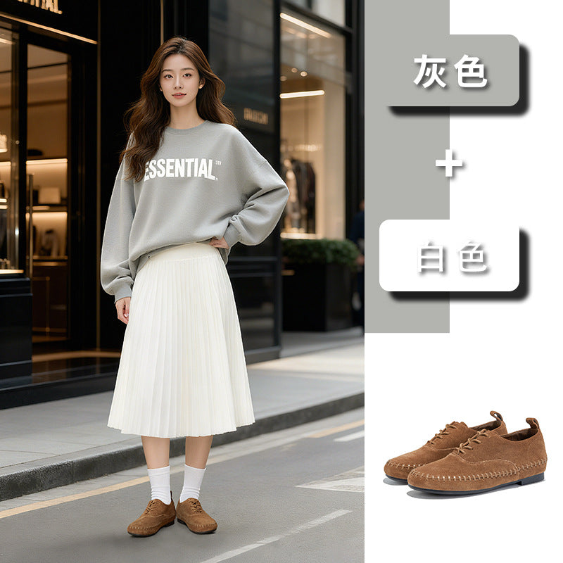 The first layer of sheepskin insoles fashion single shoes autumn new flat-bottomed retro leather white casual small leather sneakers