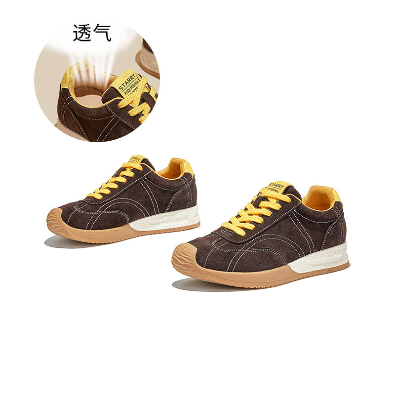 Leather German Training Shoes Women's Autumn New Commuting Versatile Flat-bottomed Sports Forrest Gump Light Sneakers Lace-up