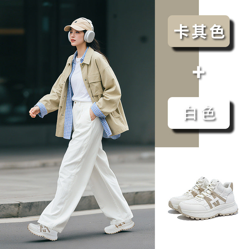 Foam sole leather little white shoes women's autumn new sports Forrest Gump thick sole heightening casual dad sneakers