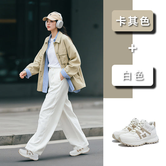 Foam sole leather little white shoes women's autumn new sports Forrest Gump thick sole heightening casual dad sneakers