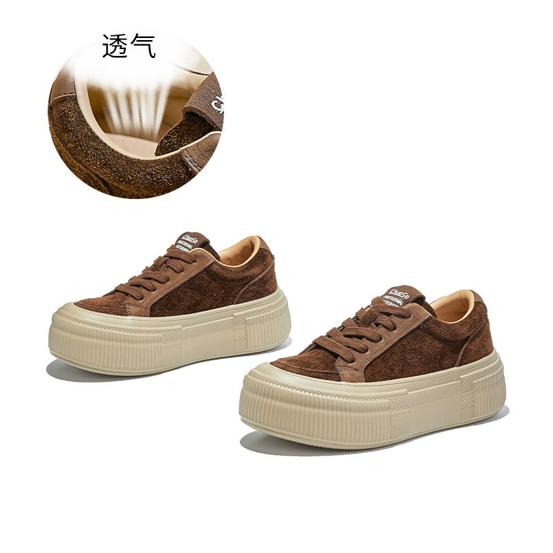 Foam Bottom First Layer Cowhide Little White Shoes Women's Autumn New Casual Platform Sneakers Lace-up