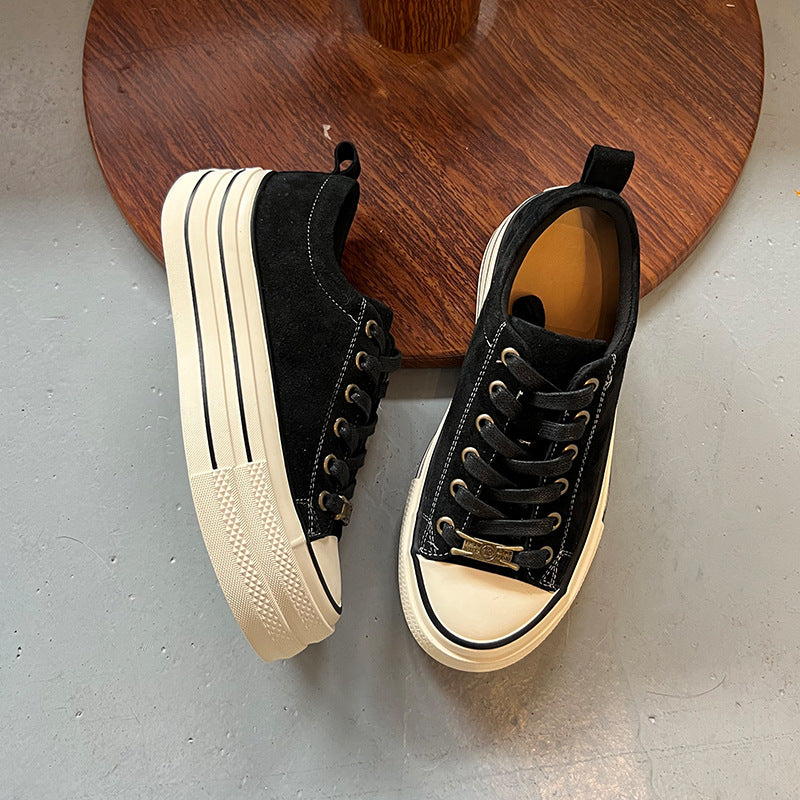 Leather little white shoes women's autumn new retro comfortable board thick soles increase height casual not tired feet sneakers