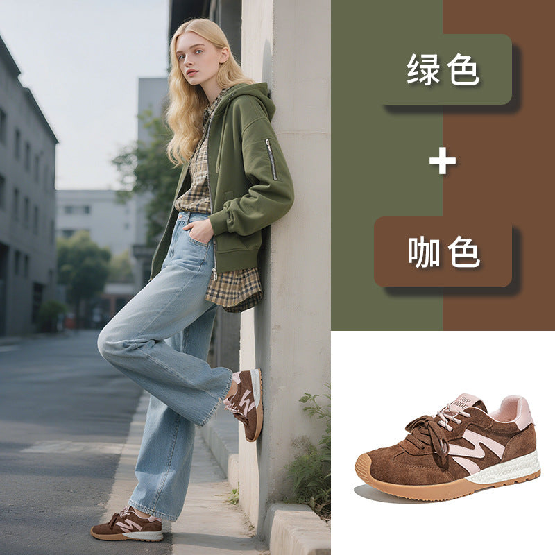 Leather Sneakers Women's Autumn New Platform German Training Shoes Casual Outdoor Forrest Gump Versatile Lace-up