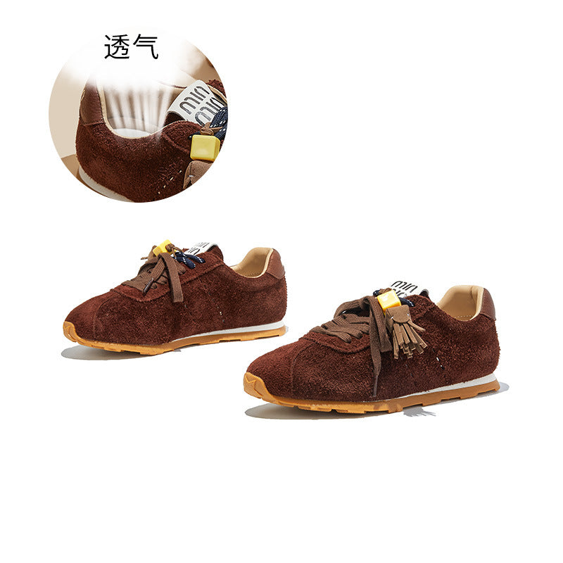 The First Layer of Cowhide German Training Shoes Women's Autumn New Flat-bottomed Versatile Forrest Gump Casual Sports Sneakers Flats