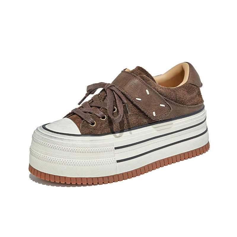 The First Layer of Cowhide Little White Shoes Women's Autumn New Thick-soled Heightening Muffin Casual Versatile Polished Sneakers