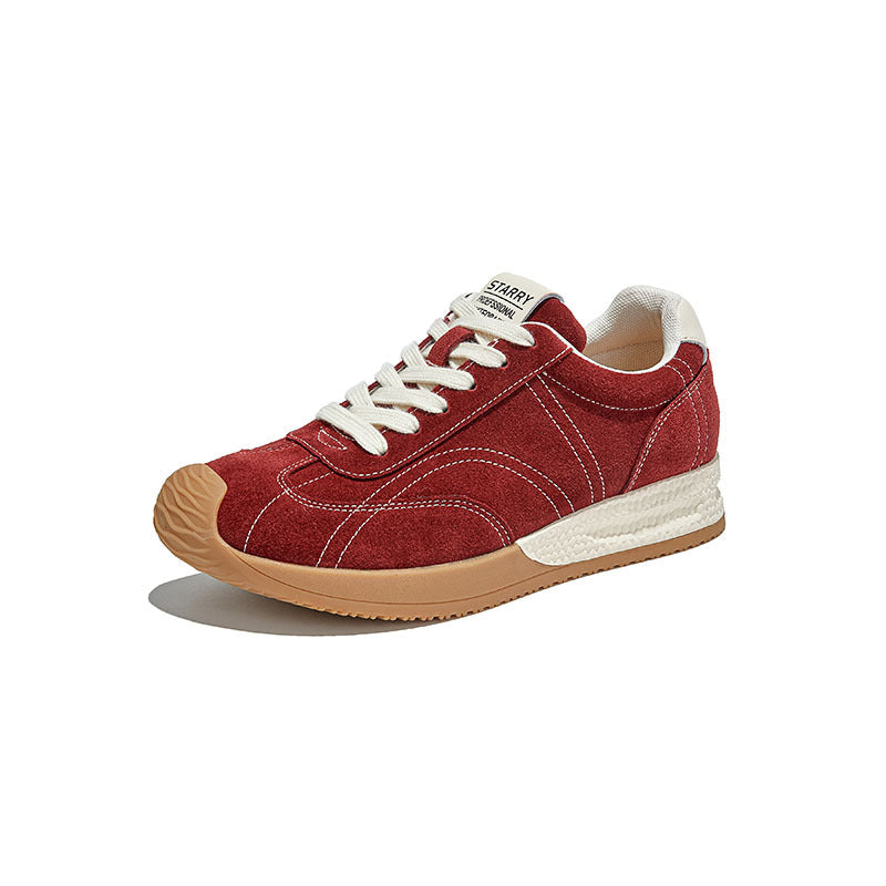 Leather German Training Shoes Women's Autumn New Commuting Versatile Flat-bottomed Sports Forrest Gump Light Sneakers Lace-up