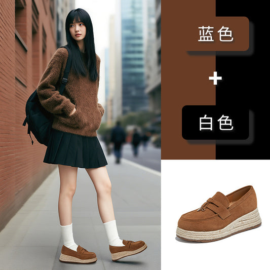 Foam Sole Leather Little White Shoes Autumn New One-pedal Loafers Woven Casual Versatile Women's Shoes