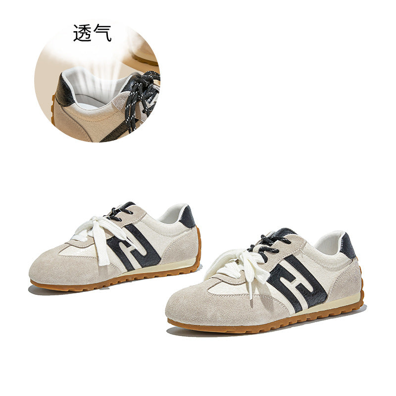 Leather retro German training shoes women's autumn new lightweight casual versatile racing flat sports sneakers