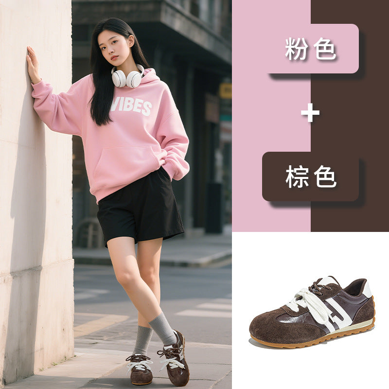 Leather retro German training shoes women's autumn new lightweight casual versatile racing flat sports sneakers