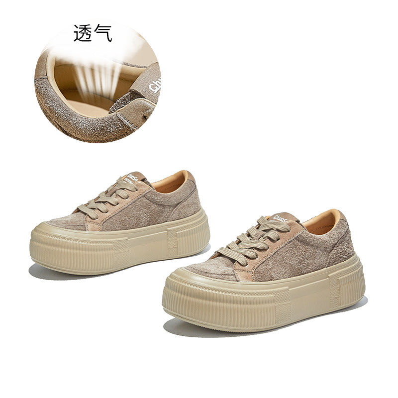 Foam Bottom First Layer Cowhide Little White Shoes Women's Autumn New Casual Platform Sneakers Lace-up