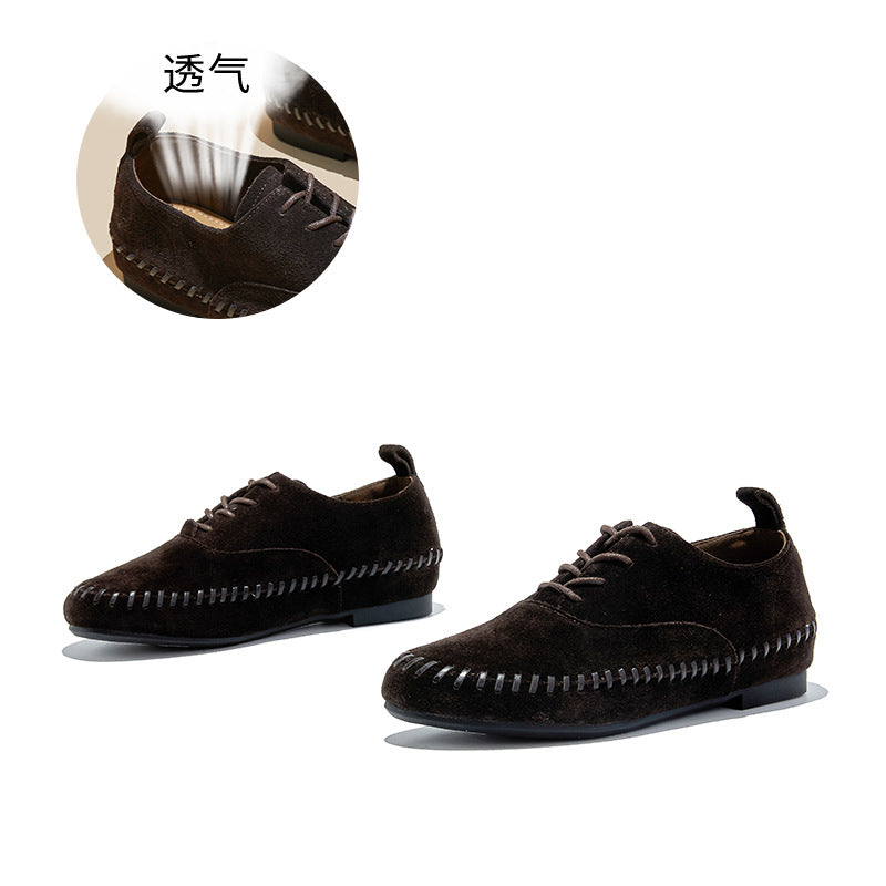 The first layer of sheepskin insoles fashion single shoes autumn new flat-bottomed retro leather white casual small leather sneakers