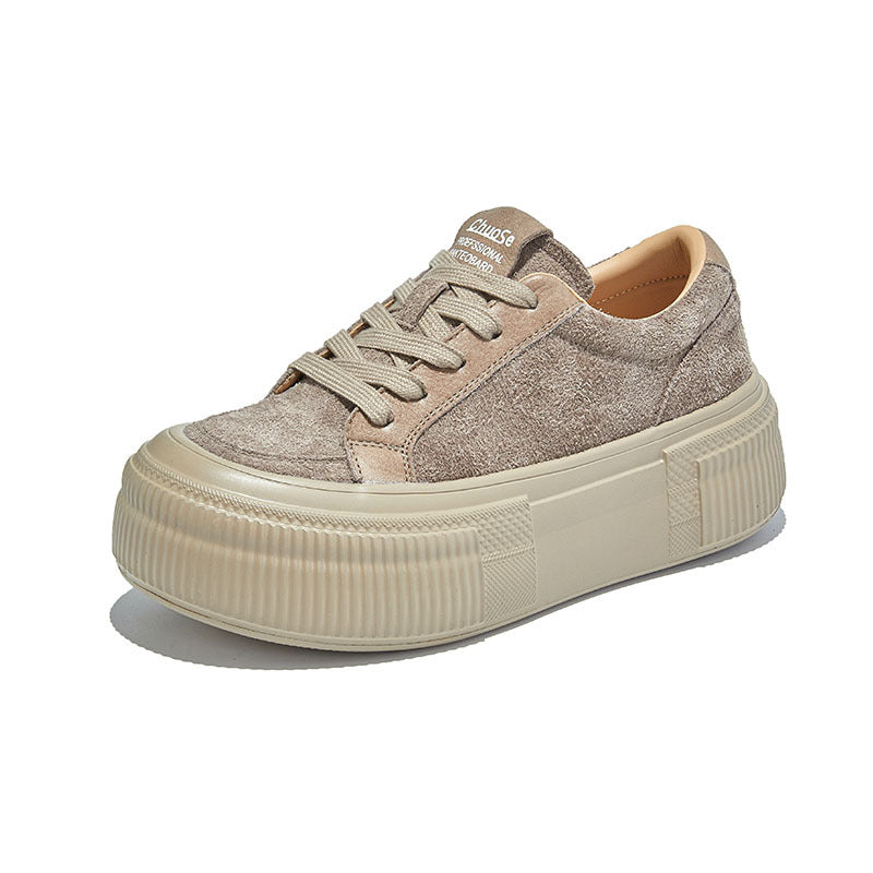 Foam Bottom First Layer Cowhide Little White Shoes Women's Autumn New Casual Platform Sneakers Lace-up