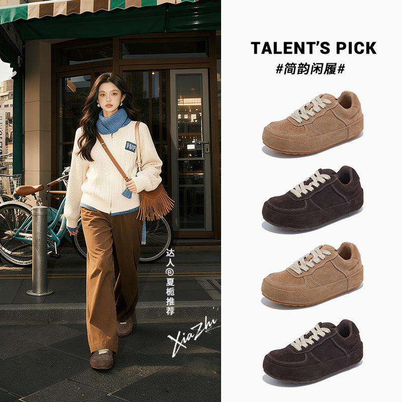 Leather Little White Shoes Women's Autumn New Single Versatile Soft Sole Not Tired Feet Retro Board Platform Casual Sneakers