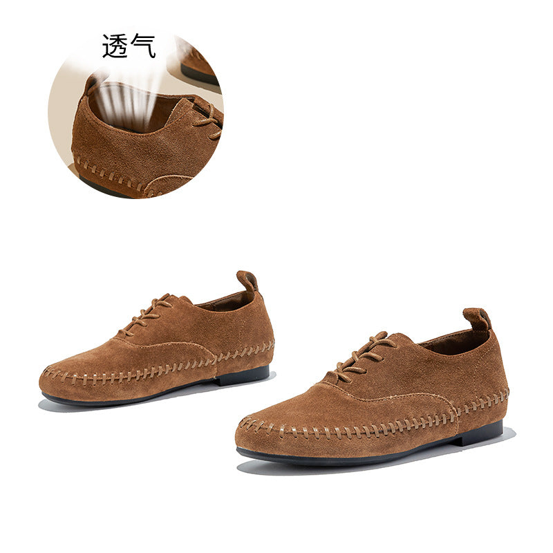 The first layer of sheepskin insoles fashion single shoes autumn new flat-bottomed retro leather white casual small leather sneakers