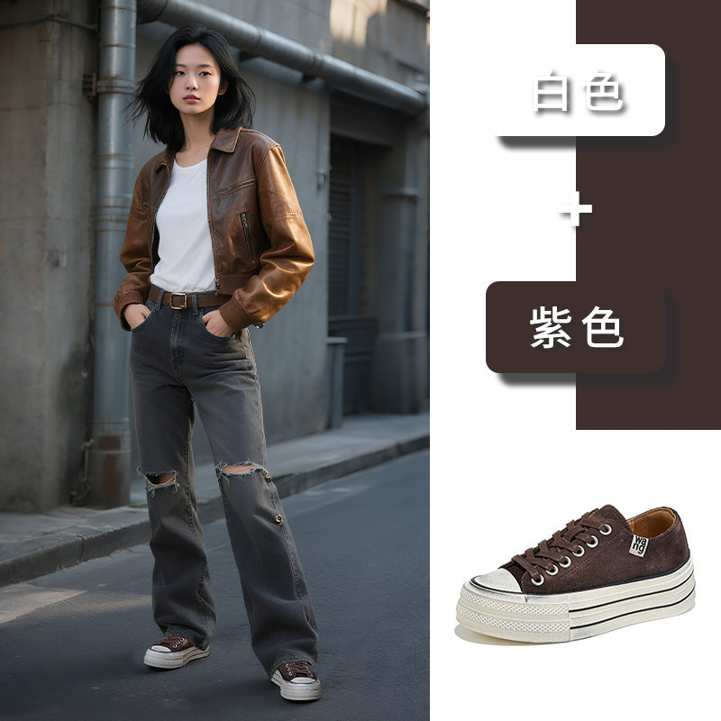 Retro Polished Leather Little White Shoes Autumn New Casual Women's Versatile Commuting Not Tired Feet Sneakers Lace-up