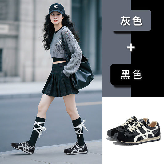 Leather German training shoes women's autumn new versatile retro sports casual Forrest Gump sneakers lace-up