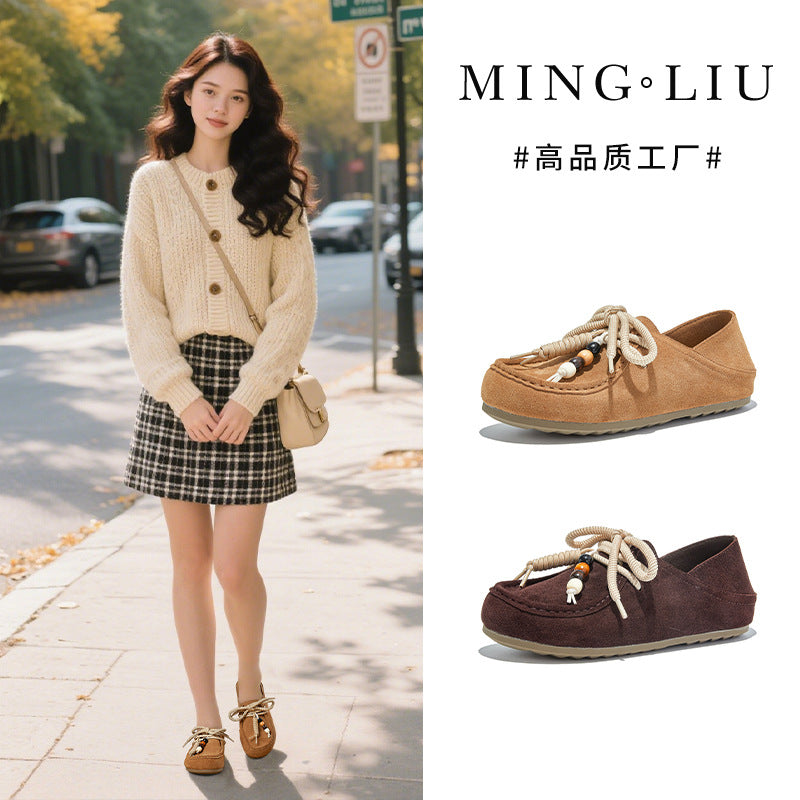 Two Wear Leather Kangaroo Shoes Autumn New Flat Bottom German Training Women's Casual Single Versatile Small Leather Sneakers