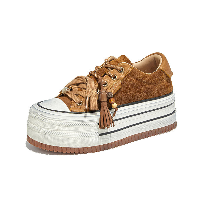 Women's Cowhide Polished White Shoes Autumn New Thick-soled Heightening Board Casual Versatile Sneakers