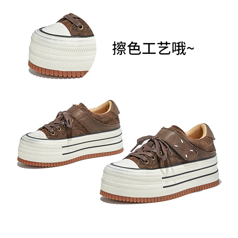 The First Layer of Cowhide Little White Shoes Women's Autumn New Thick-soled Heightening Muffin Casual Versatile Polished Sneakers