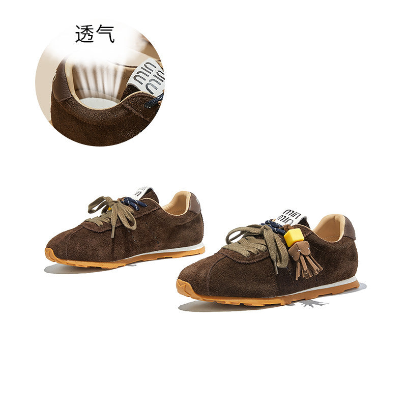 The First Layer of Cowhide German Training Shoes Women's Autumn New Flat-bottomed Versatile Forrest Gump Casual Sports Sneakers Flats