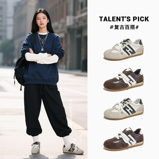 Leather retro German training shoes women's autumn new lightweight casual versatile racing flat sports sneakers