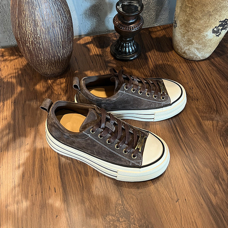 Leather little white shoes women's autumn new retro comfortable board thick soles increase height casual not tired feet sneakers