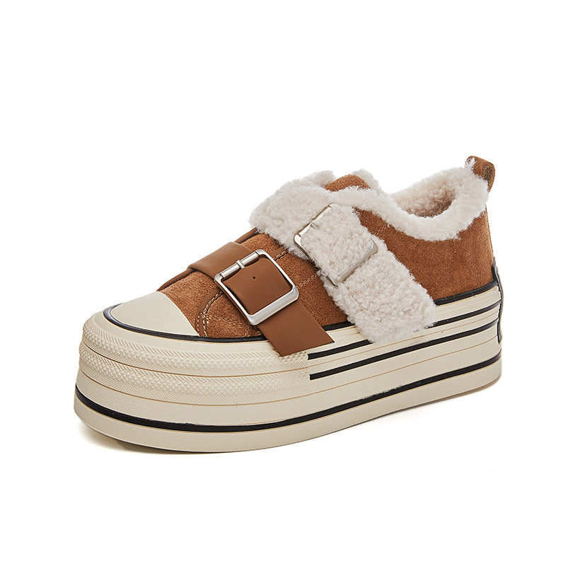 Leather Little White Shoes Women's Winter New Thick-soled Muffin Velvet Thermal Board Casual Versatile Sneakers Lace-up