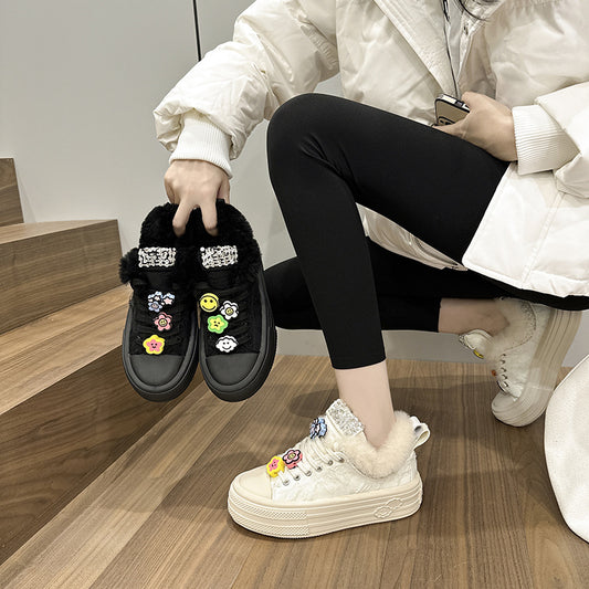 Platform Muffin White Velvet Shoes Women's Spring New Little White Fashion Casual Board Versatile Student Sneakers