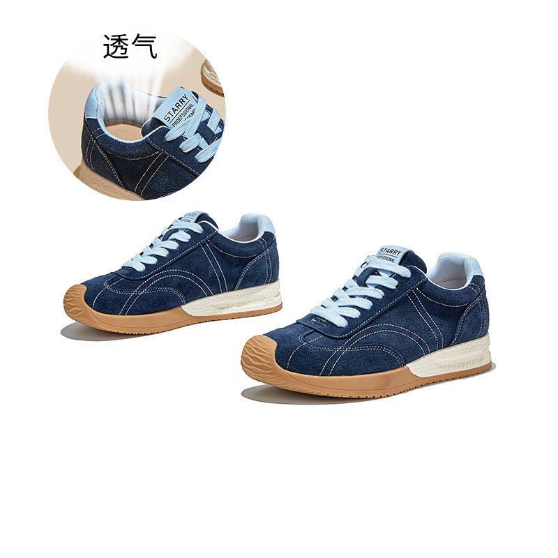 Leather German Training Shoes Women's Autumn New Commuting Versatile Flat-bottomed Sports Forrest Gump Light Sneakers Lace-up