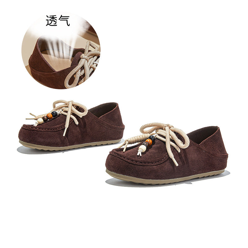 Two Wear Leather Kangaroo Shoes Autumn New Flat Bottom German Training Women's Casual Single Versatile Small Leather Sneakers