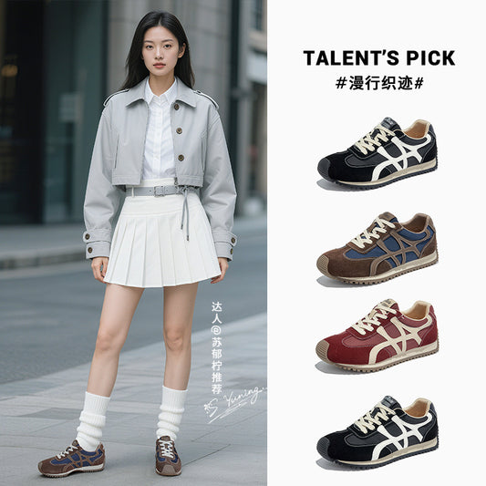 Leather German training shoes women's autumn new versatile retro sports casual Forrest Gump sneakers lace-up