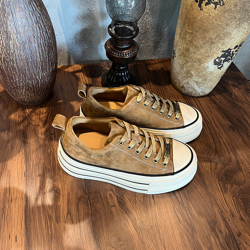 Leather little white shoes women's autumn new retro comfortable board thick soles increase height casual not tired feet sneakers