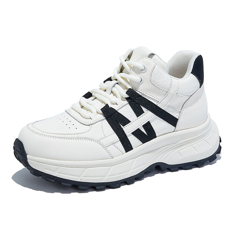 Foam sole leather little white shoes women's autumn new sports Forrest Gump thick sole heightening casual dad sneakers