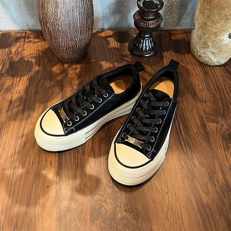 Leather little white shoes women's autumn new retro comfortable board thick soles increase height casual not tired feet sneakers