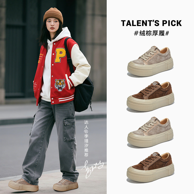 Foam Bottom First Layer Cowhide Little White Shoes Women's Autumn New Casual Platform Sneakers Lace-up