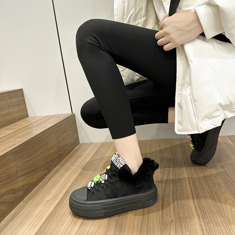 Platform Muffin White Velvet Shoes Women's Spring New Little White Fashion Casual Board Versatile Student Sneakers