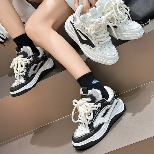 Rocket Little White Shoes Women's New Niche Couple Sports and Leisure Bread Sneakers Lace-up Fashion
