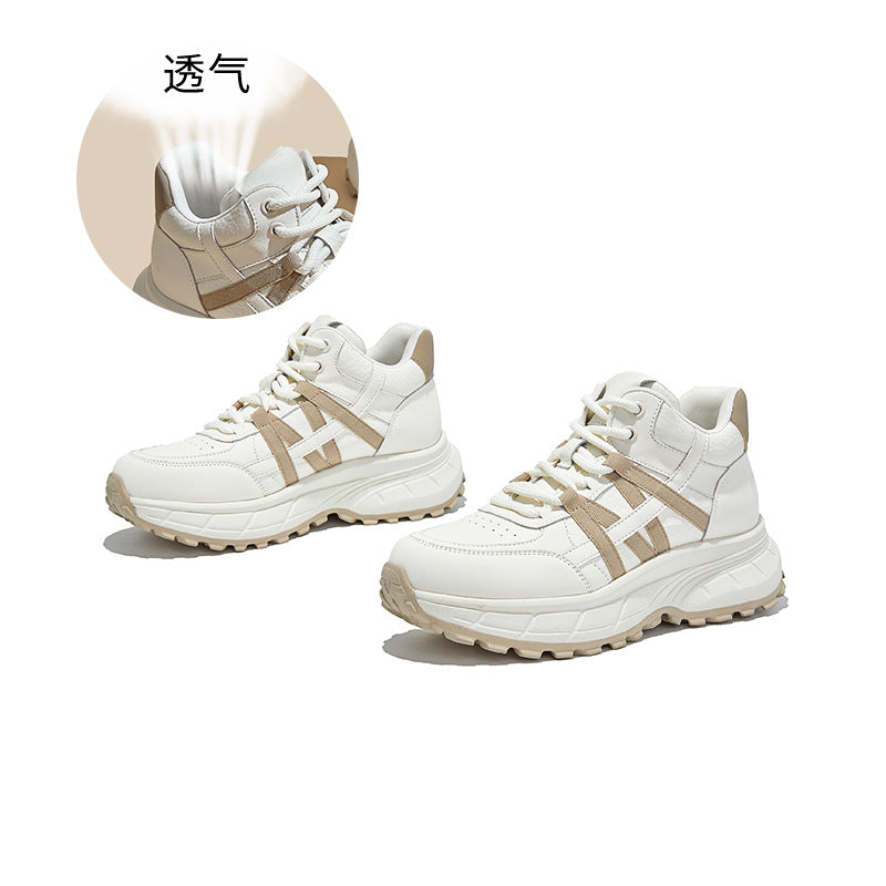 Foam sole leather little white shoes women's autumn new sports Forrest Gump thick sole heightening casual dad sneakers