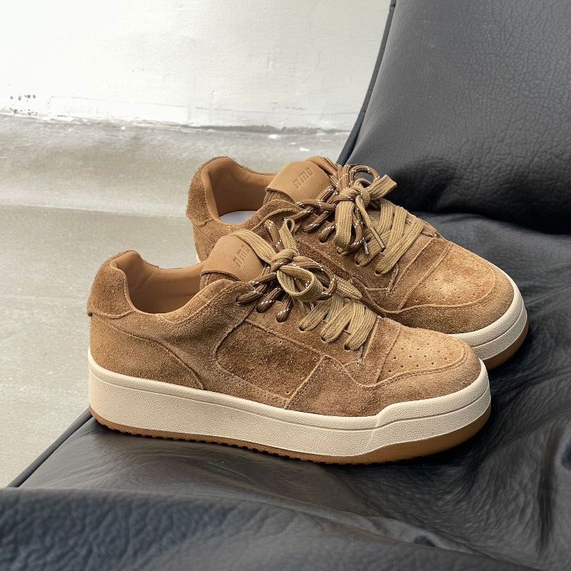 Leather casual shoes women's autumn new lace-up round head platform comfortable versatile fashion sports sneakers lace-up